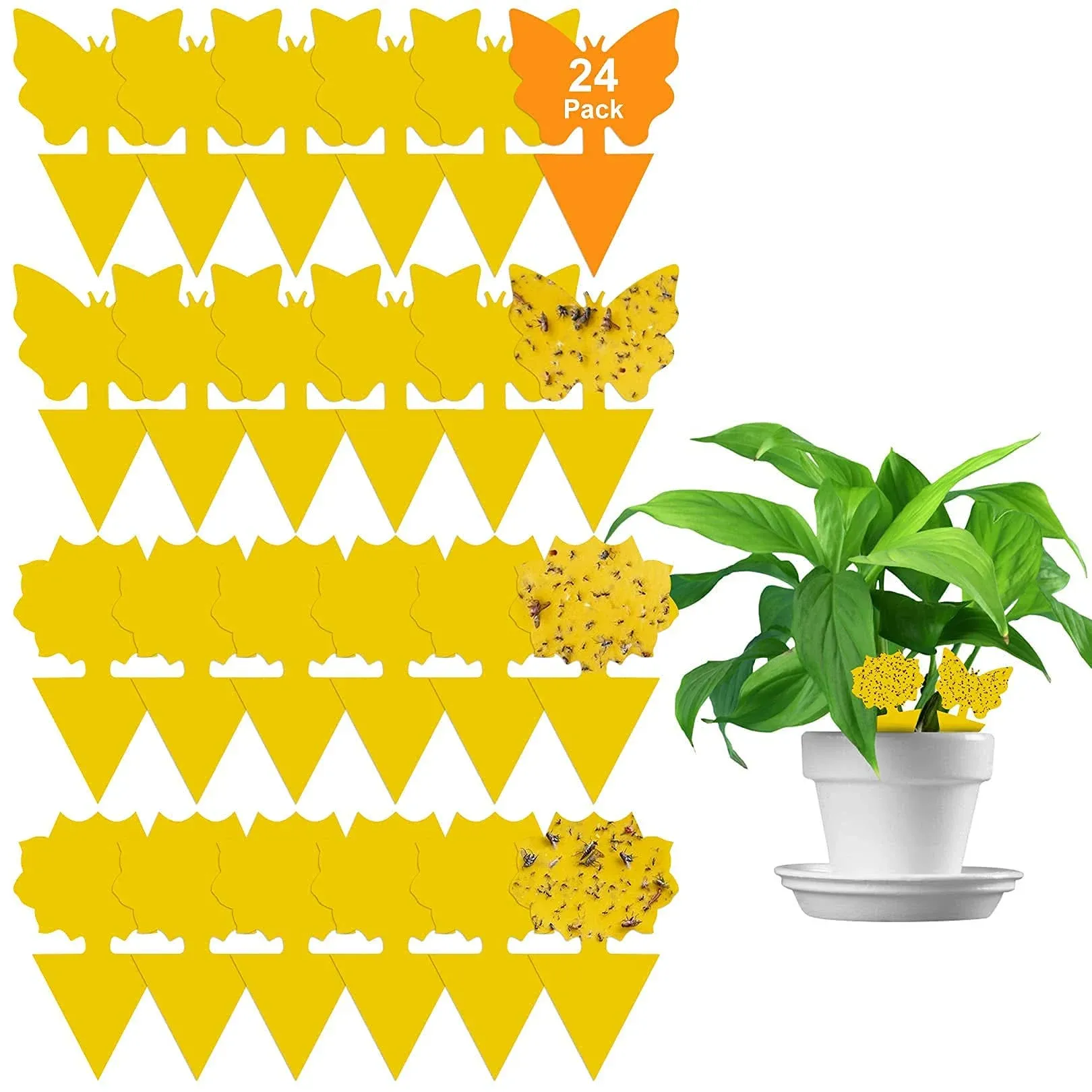 24 Pack Yellow Sticky Traps and Fungus Gnat Traps Killer for Indoor Outdoor, Fruit Fly Traps Protect The Plants