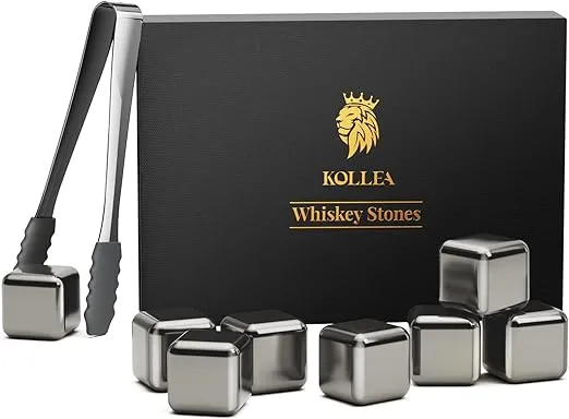 Kollea 8 Pack Sliver Stainless Steel Whiskey Stones, Gifts for Whiskey Drinkers