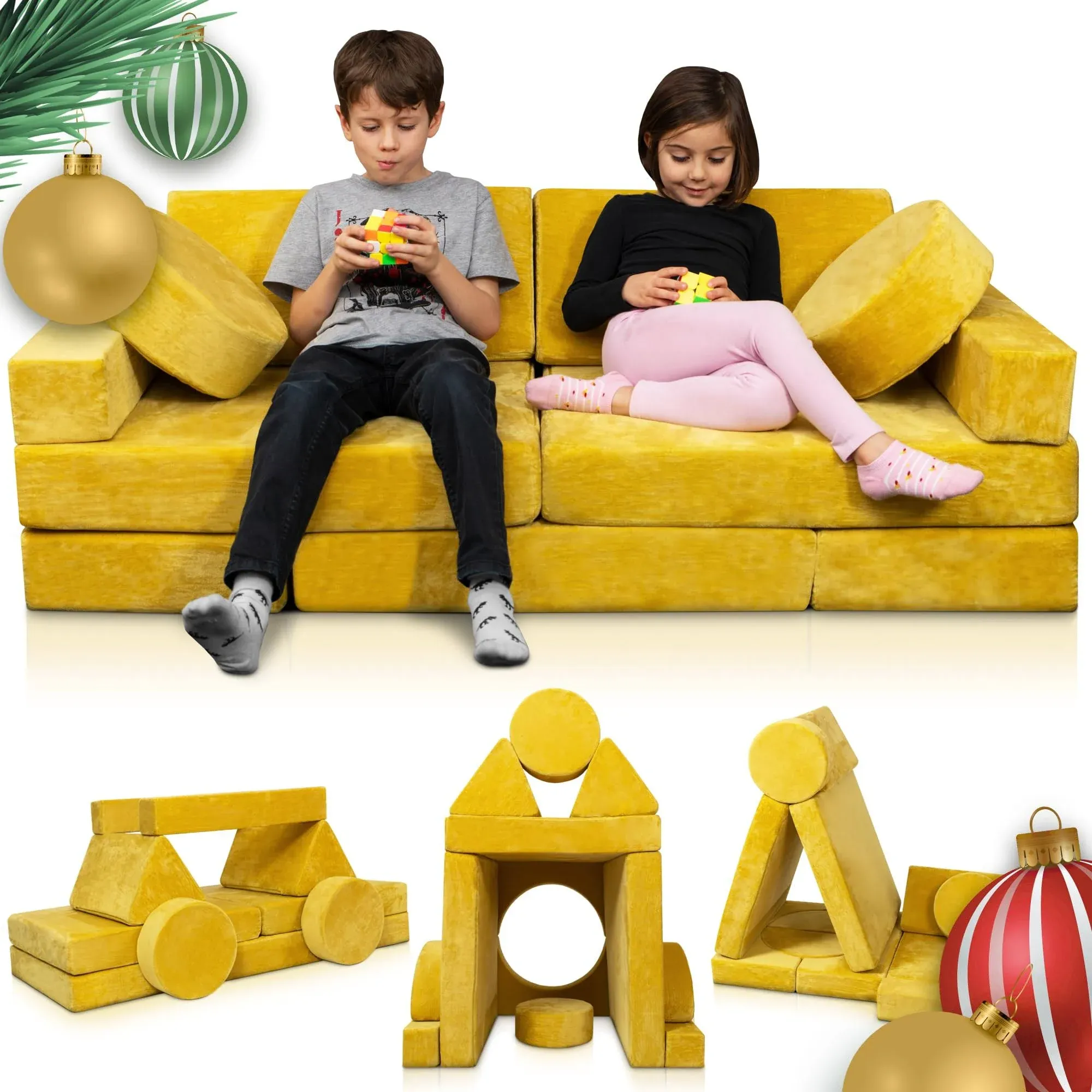 Lunix Lx15 14pcs Modular Kids Play Couch, Child Sectional Sofa, Fortplay Bedroom and Playroom Furniture for Toddlers, Convertible Foam and Floor