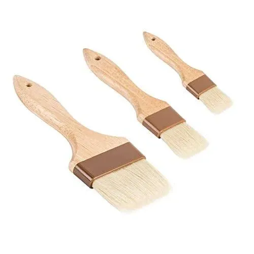 3-Piece Pastry Brushes Set, Boar Bristle 1-Inch, 2-Inch, 3-Inch Width Brushes  