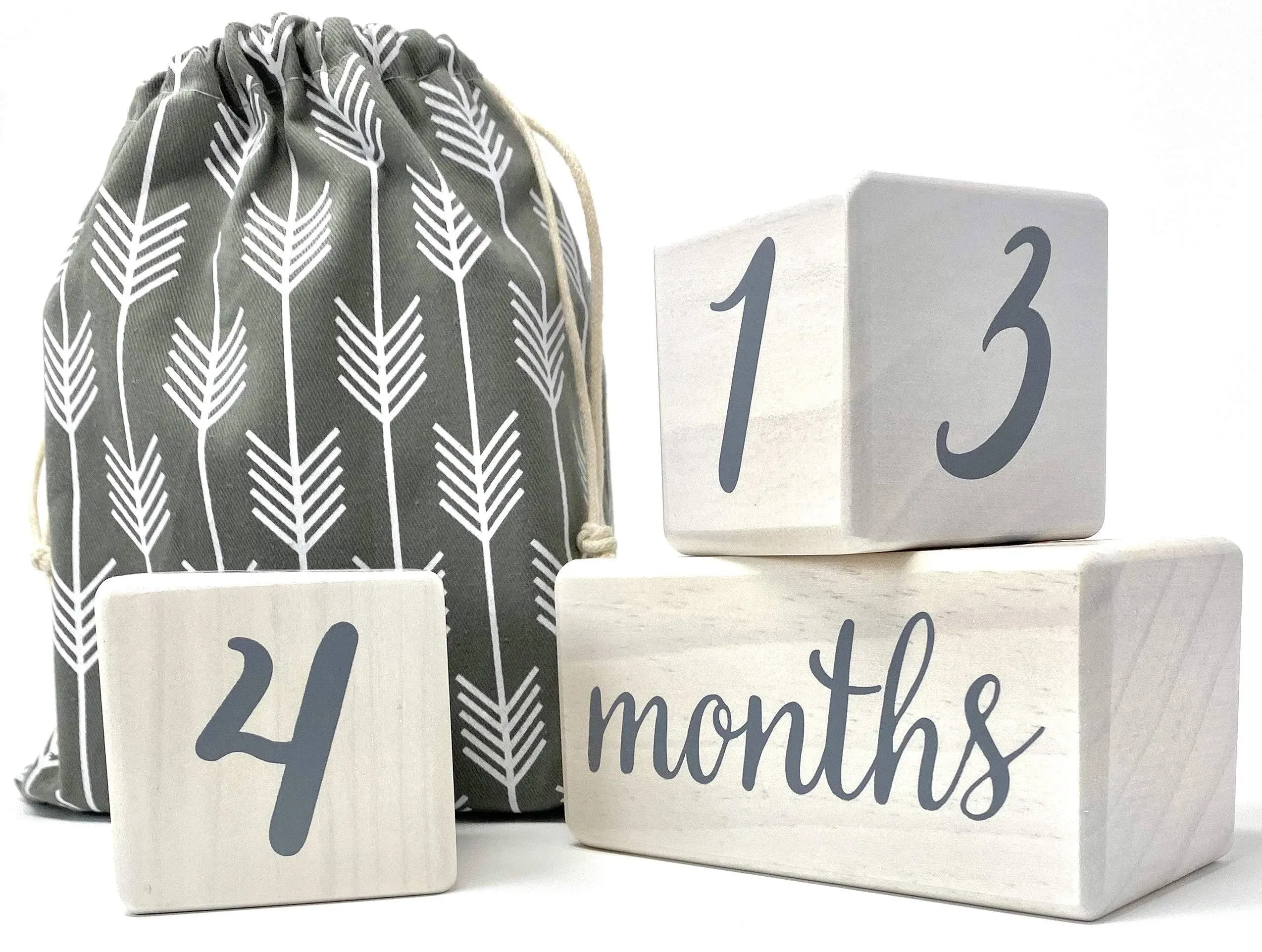 Pondering Pine Baby Milestone Blocks - Natural White Stain Pine Wood with Weeks ...