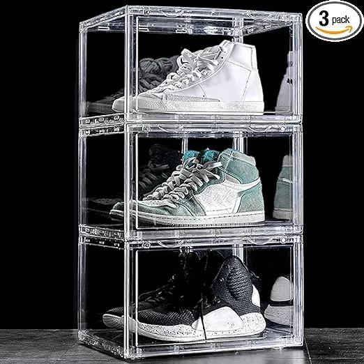 STAHMFOVER Clear Shoe Box,3 Packs Stackable Plastic Sneaker Box Container ...