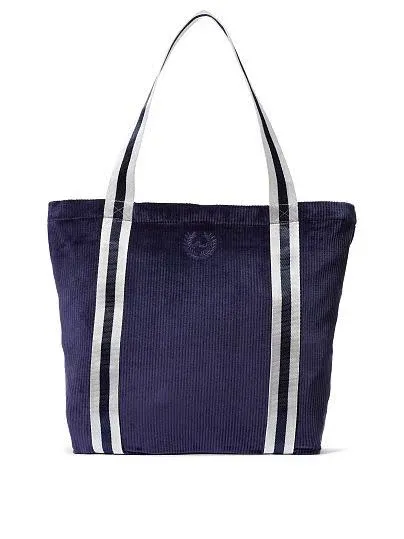 Victoria&#x27;s Secret PINK Navy Blue Velour Ribbed Tote Bag NEW WITH TAGS