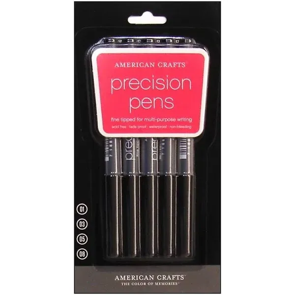 American Crafts PP62383 Precision Pens 5/Pkg-Black