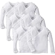 Gerber Baby Boy or Girl Gender Neutral White Long Sleeve Side Snap Shirt with Mitten Cuffs, 6-Pack