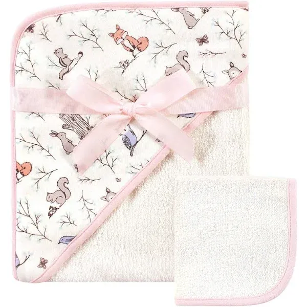 Hudson Baby Unisex Baby Cotton Hooded Towel and Washcloth, Enchanted Forest, One Size