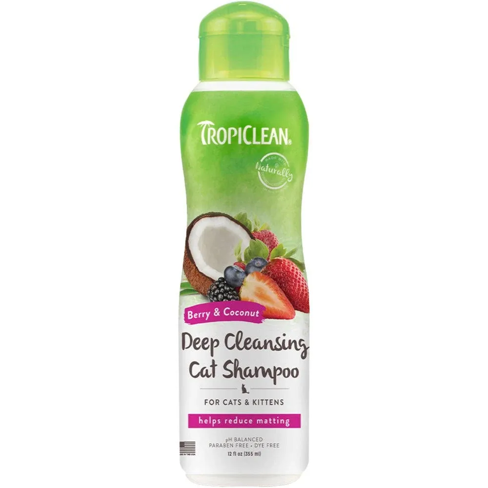 Tropiclean Berry & Coconut Deep Cleansing Cat Shampoo, 12-oz Bottle