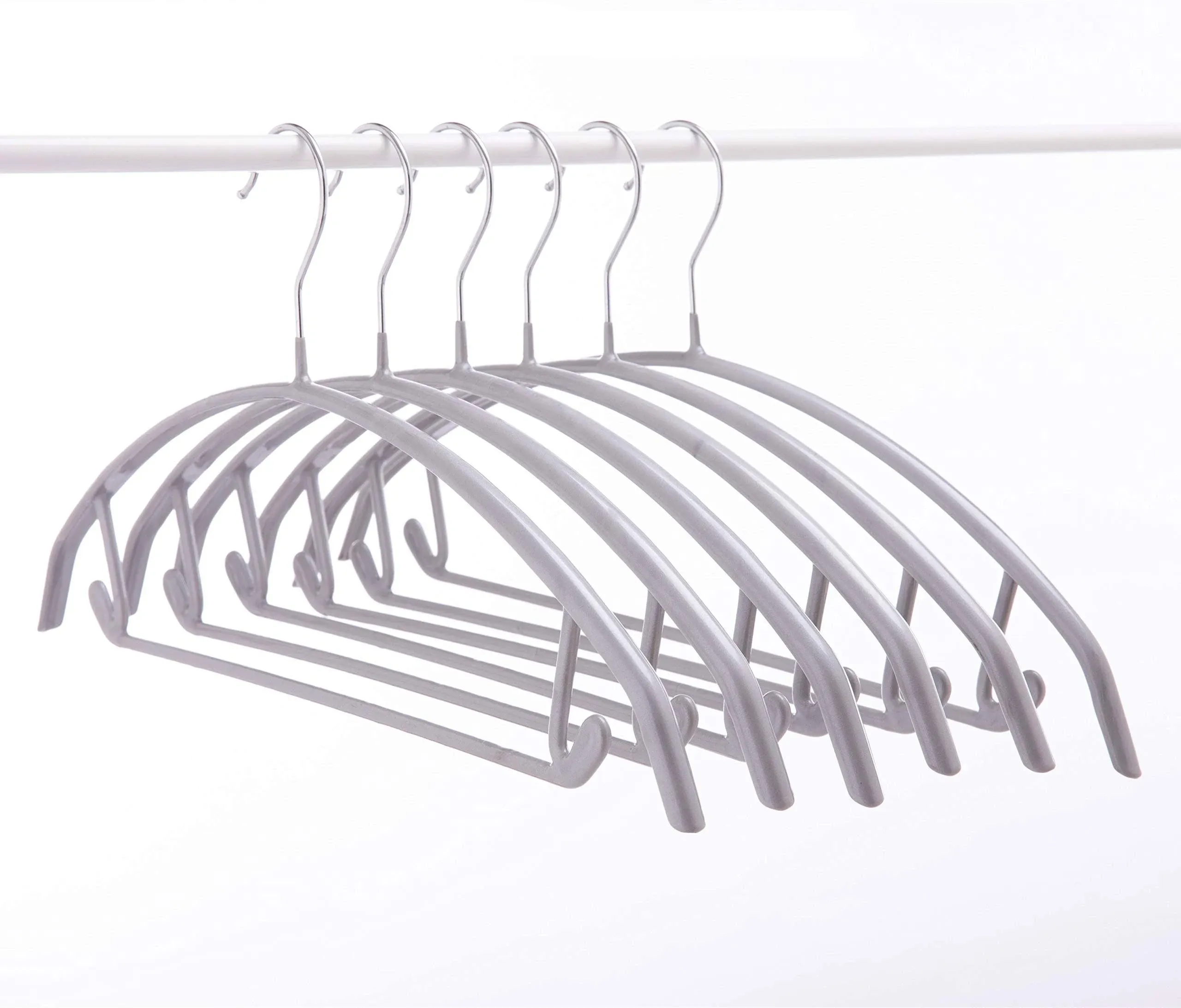 16.5 Inch Silver No Shoulder Bumps No Mark Non-Slip Rubber Coated Contour Metal No Bumps Hanger, Sweater Hanger, T-Shirt Hanger Suit Hanger with Pants Bar Pack of 10 (Silver, 10)