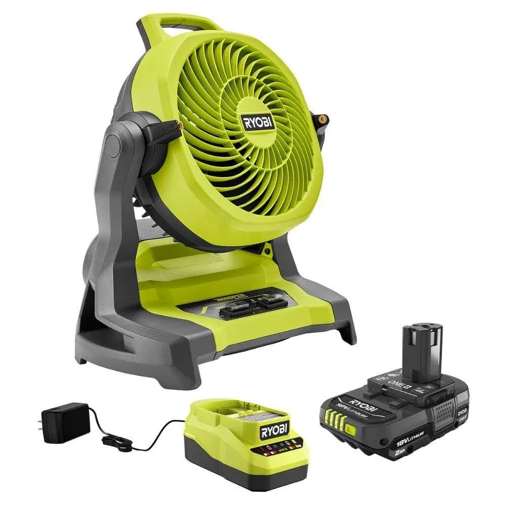 Ryobi 18V ONE+ Cordless 7-1/2 in. Bucket Top Misting Fan Kit with 1.5 Ah Battery