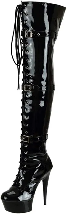 SheSole Women's Over The Knee Thigh High Heel Boots Platform Zip Buckle Lace Up Black Boots for Cosplay Costume