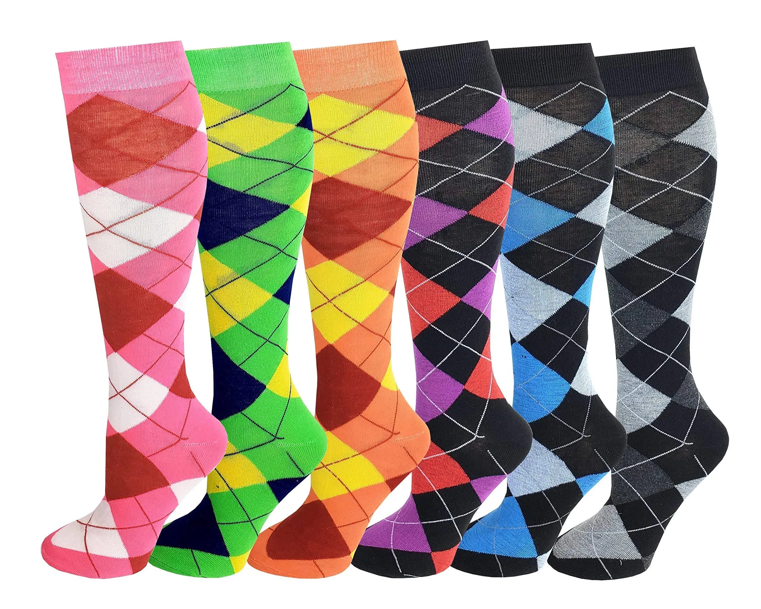 Knee High Socks | Fancy Argyle Design | Women (6 Pairs)