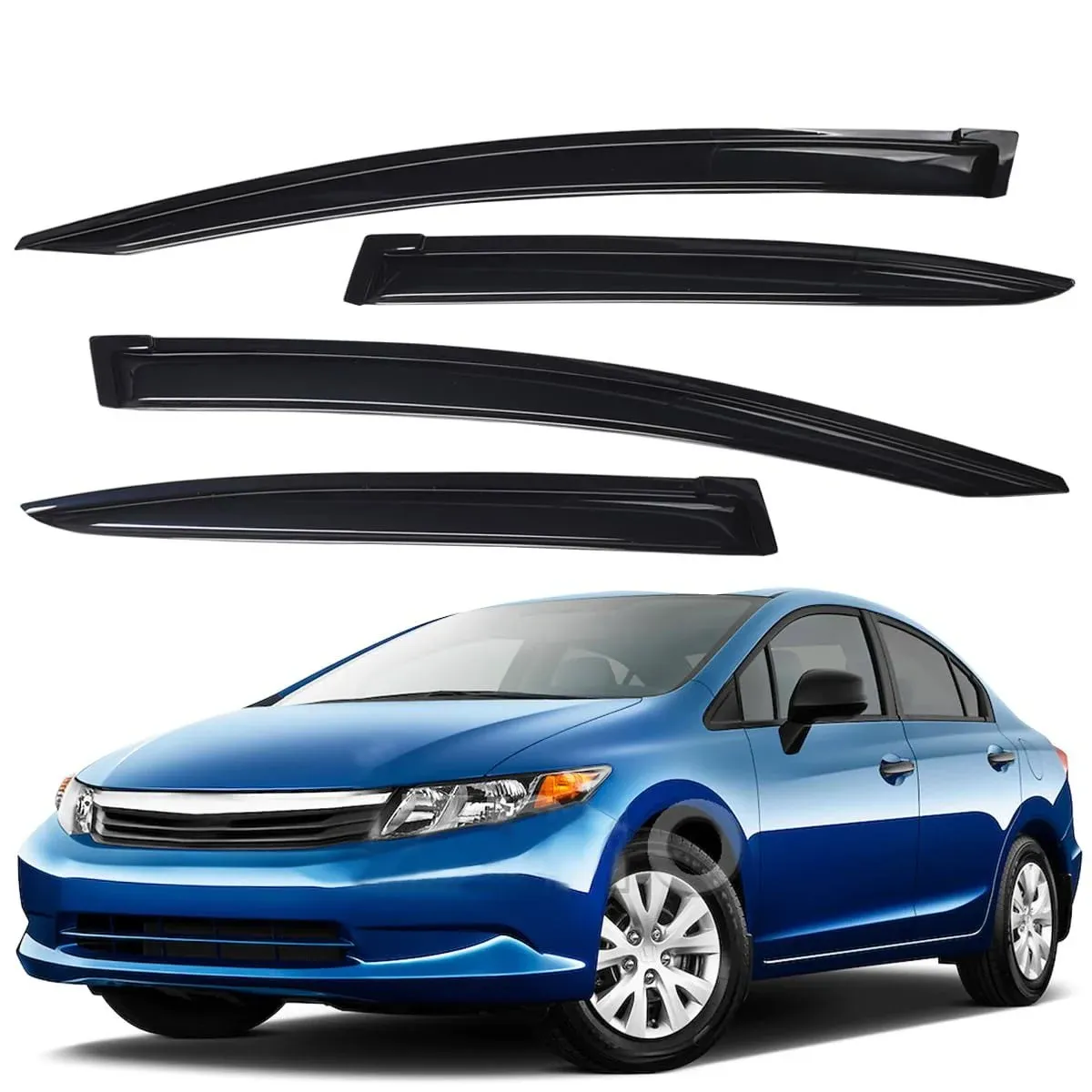 Lightronic WV94462 Outside-Mount Side Window Visor Deflector Rain Guard, Dark Smoke, 4-Pieces Set, Fits 2012-2015 Honda Civic (Sedan)