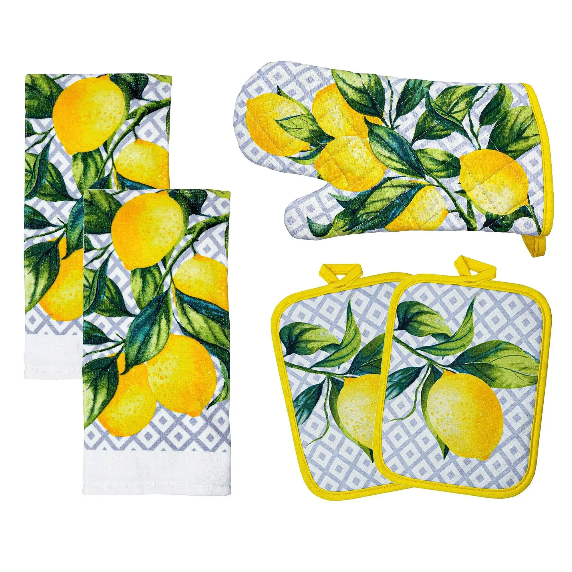 Kitchen Designers 2 Kitchen Towels 16x26in 2 Pot Holders 7x9in 1 Oven Mitt...