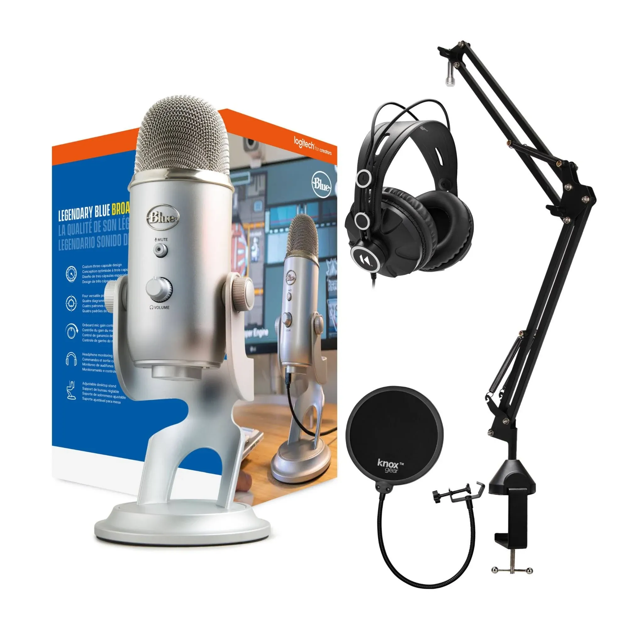 Blue Microphones Yeti USB Microphone with Stand, Headphones and Pop Filter