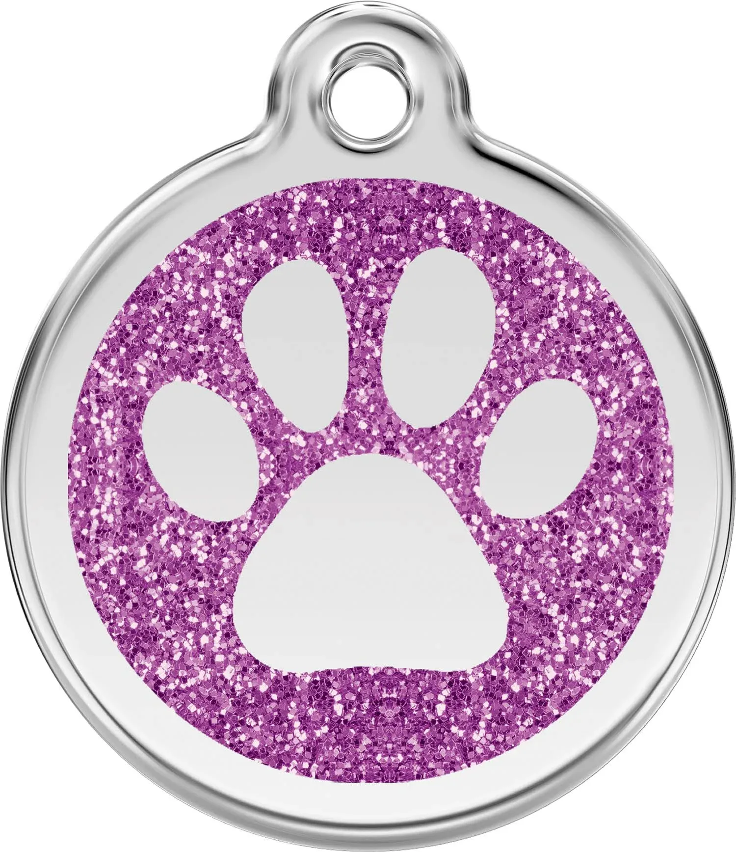 Red Dingo Glitter Paw Print Pet ID Dog Tags in Stainless Steel with Enamel