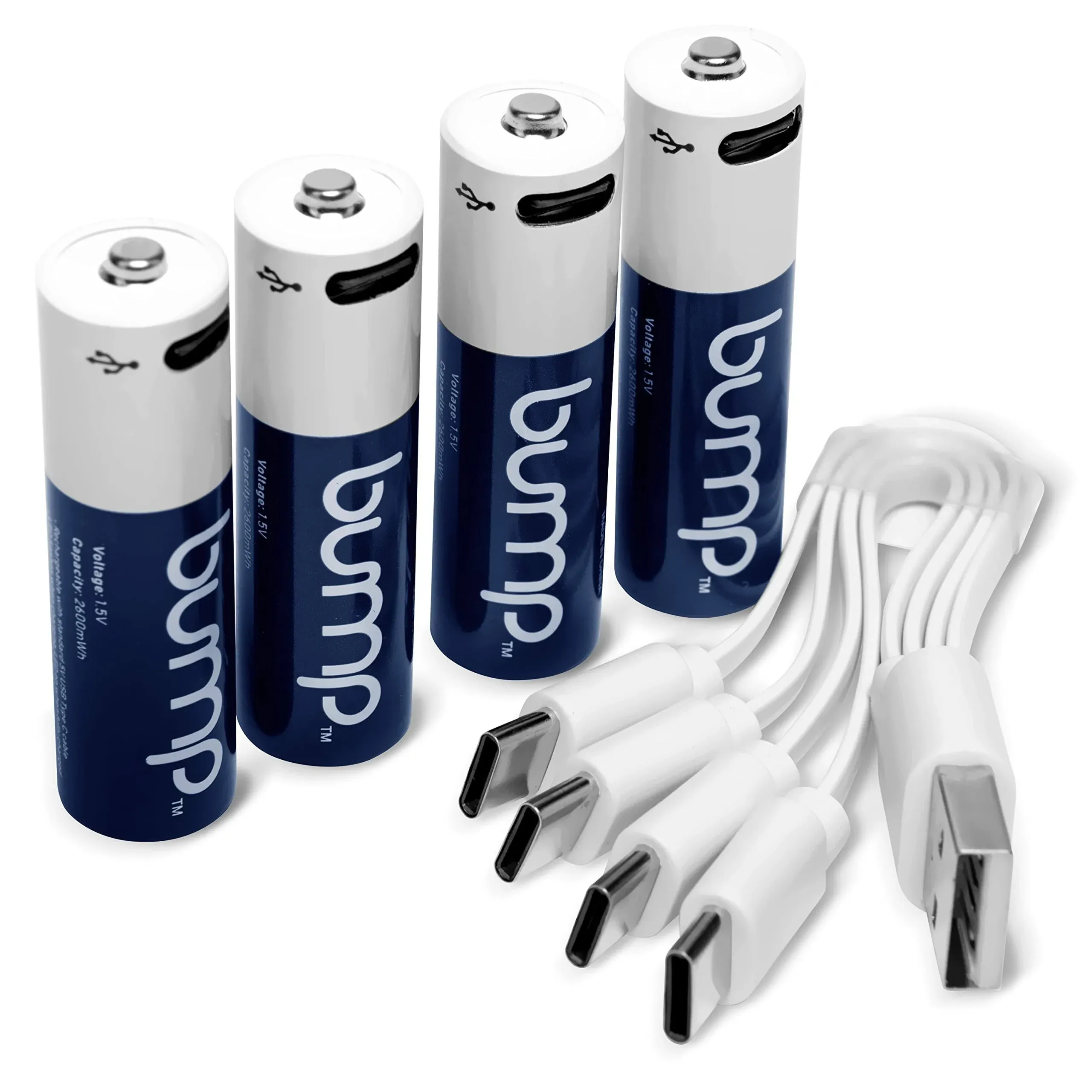 AA Rechargeable Batteries - 4-Pack - Lithium Ion, High Output, Rapid USB-C Charg