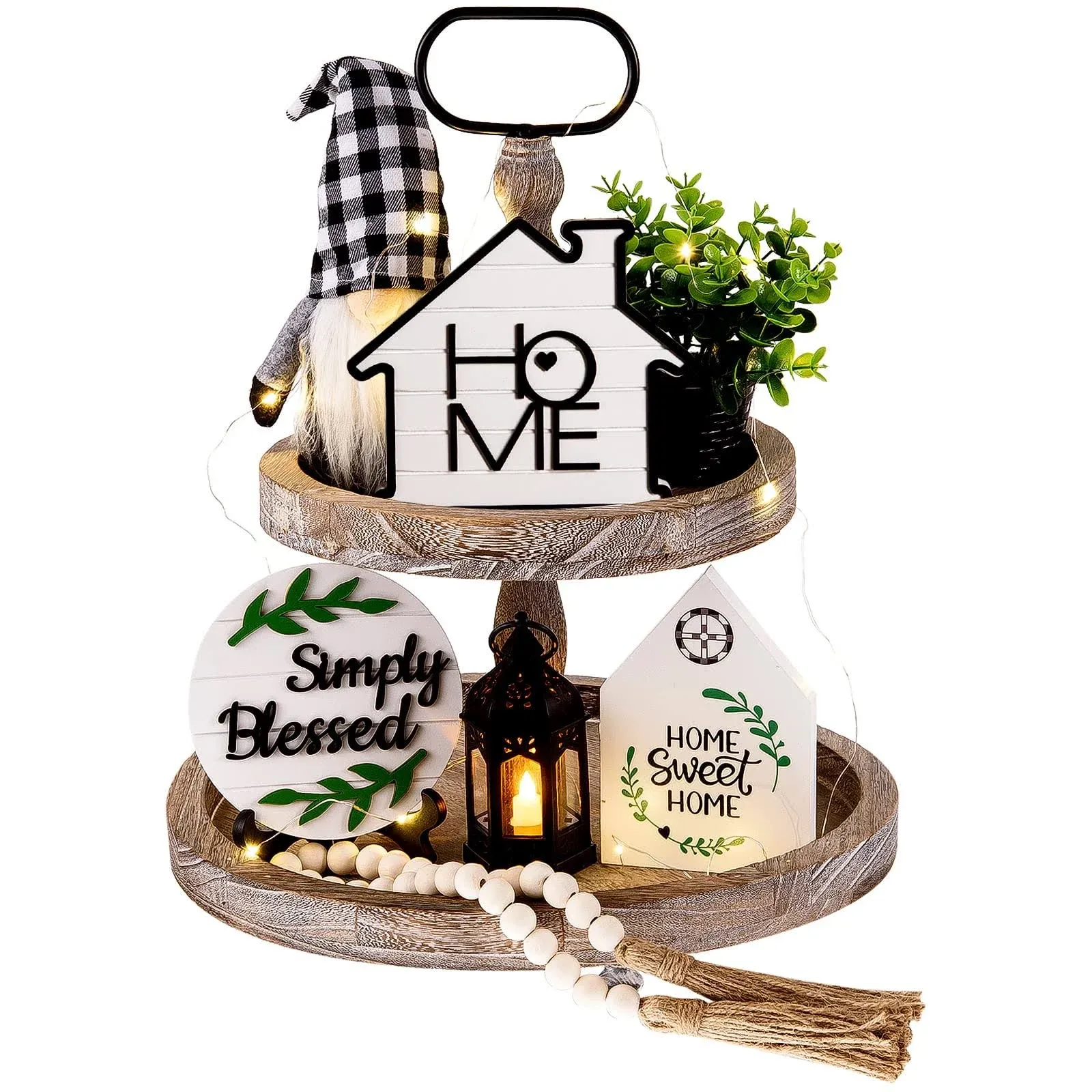 10 Pcs Farmhouse Tiered Tray Decor Rustic Wooden Home Decor Wood Bead Garland Sweet