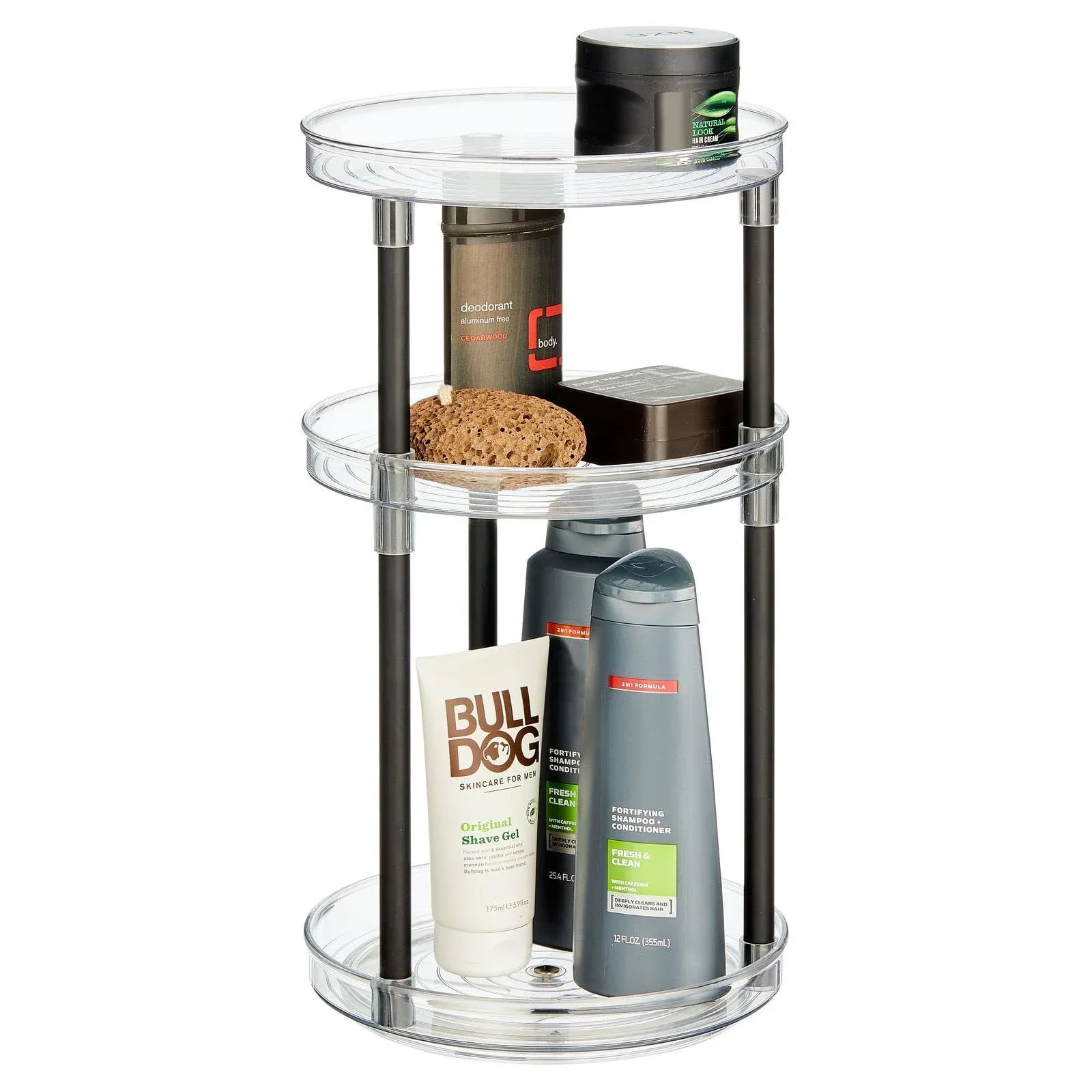 mDesign Spinning 3-Tier Lazy Susan Makeup Organizer Storage Tower