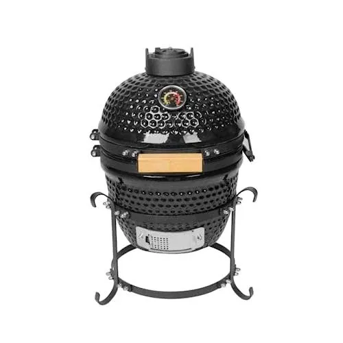 Fresh Grills Kamado Charcoal BBQ Grill | Ceramic Barbecue Grill, Oven and Smoker with Stand | Outdoor Charcoal BBQ Smoker with Accessories (13"