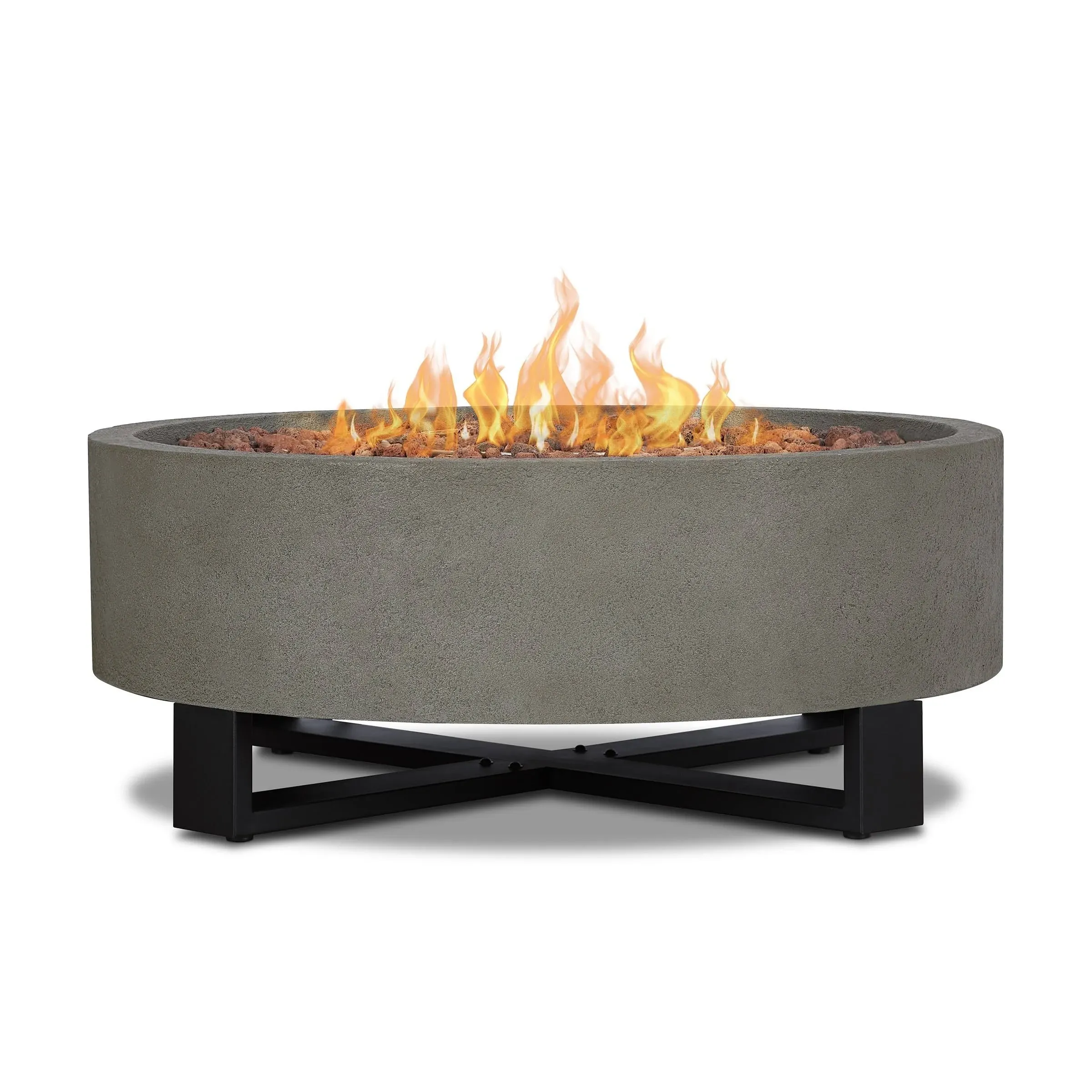 Idledale 40 in. W x 16 in. H Outdoor MGO Round Propane Fire Pit in Gray with Lava Rocks and Protective Cover