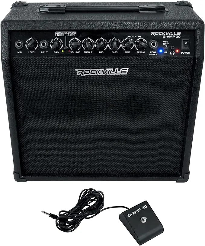 Rockville G-AMP 30 Watt Guitar Combo Amplifier Amp Bluetooth/Mic In+Footswitch