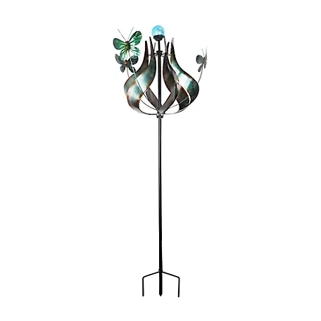 Teamson US Inc Peaktop Outdoor Tulip Kinetic Solar Light Windmill, Teal