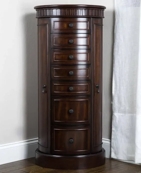 Hives & Honey Bailey Oval Standing Jewelry Armoire Cabinet, Jewelry Storage Organizer with Mirror Lid, 2 Side Doors, 7 Drawers, Jewelry Chest, Jewelry Box for Necklace, Earring, Bracelet, Walnut