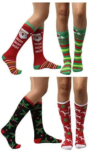 Gilbin 6 Pairs Christmas Holiday Knee High Socks,Assorted Colors & Designs Womens ...