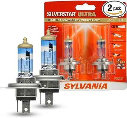 SYLVANIA - 9003 SilverStar Ultra - High Performance Halogen Headlight Bulb, High Beam, Low Beam and Fog Replacement Bulb, Brightest Downroad with Whiter Light, Tri-Band Technology (Contains 2 Bulbs)