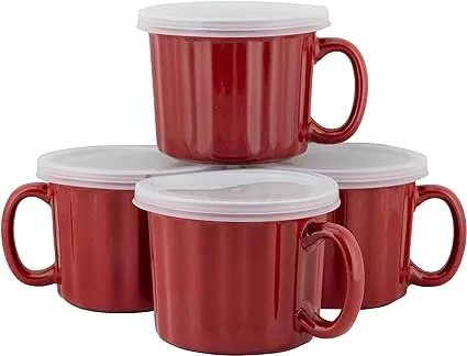 10 Strawberry Street 16oz Set of 4 Soup Mug with Lid, Red