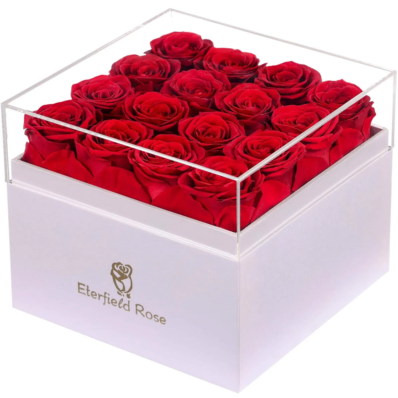 Eterfield Forever Flowers Preserved Flowers for Delivery Prime 16-Piece Red Roses ...