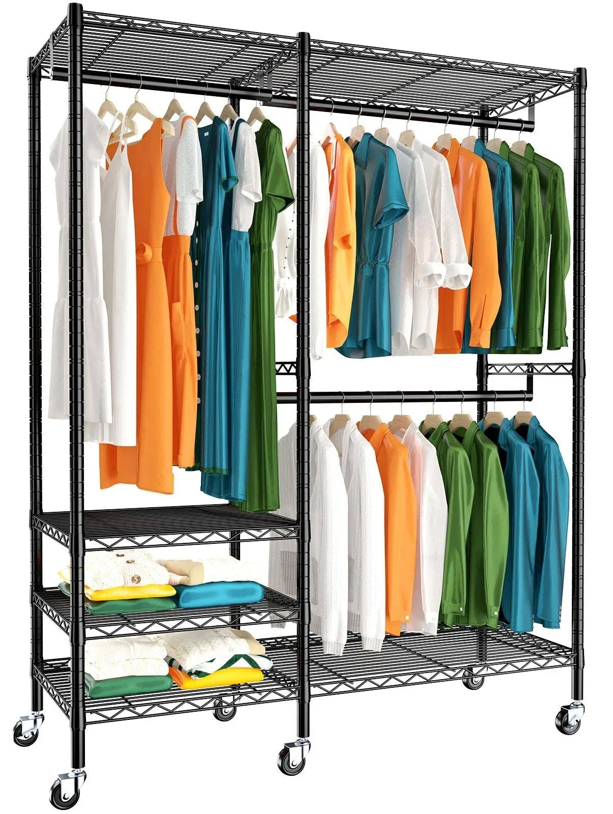 Raybee Clothes Rack Heavy Duty Clothing Rack Loads 655 LBS Rolling Clothes Rack 