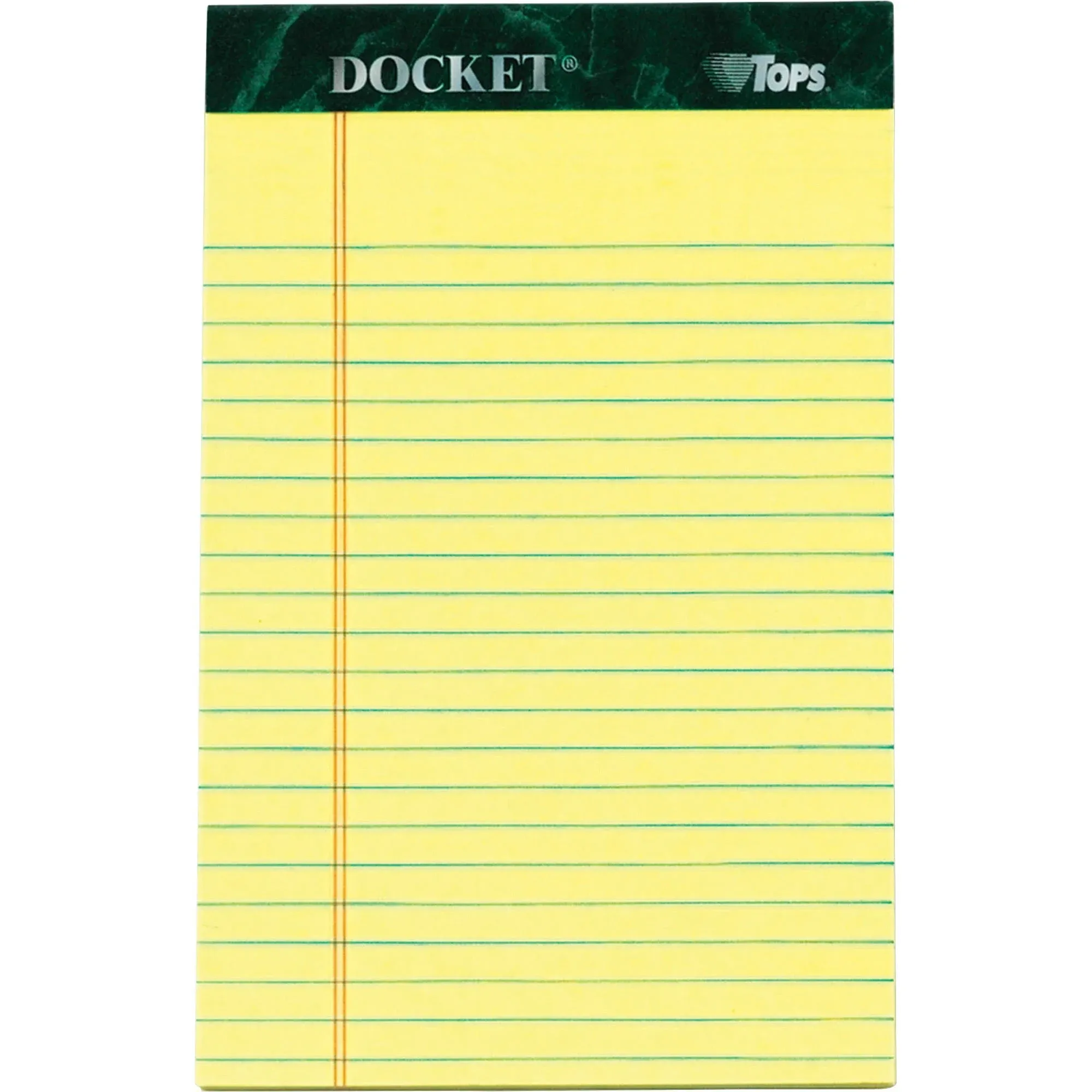 Tops™ Docket Gold™ Premium Writing Pads, 5" x 8", Jr. Legal Rule, Canary, 50 Sheets Per Pad, Pack Of 6 PadsTops™ Docket Gold™ Premium Writing Pads, 5" x 8", Jr. Legal Rule, Canary, 50 Sheets Per Pad, Pack Of 6 Pads