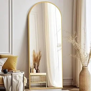 ZMYCZ Full Length Mirror, 65"x22" Floor Mirror with Stand Hanging or Leaning, Arched Freestanding Mirror, Large Wall Mounted Mirror with Thin Wood Frame, Dressing Body Mirror for Bedroom (Gold)