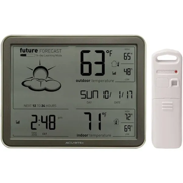 AcuRite 75077 Weather Forecaster with Jumbo Display, Remote Sensor and Atomic Clock