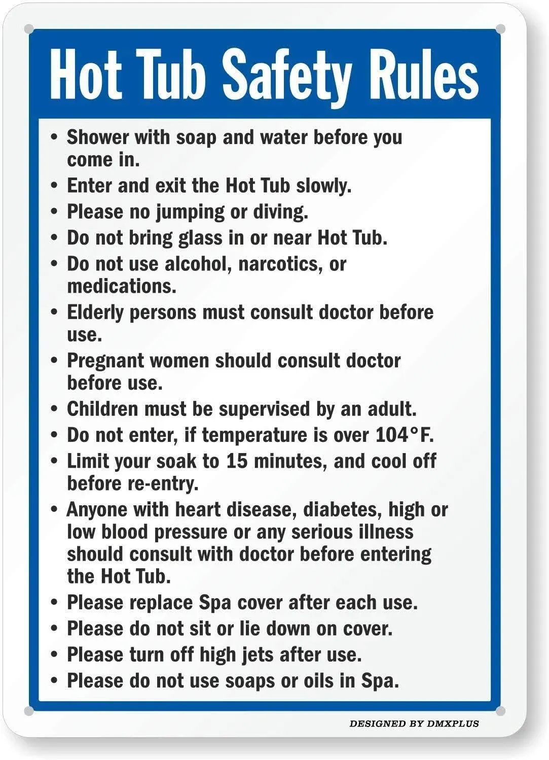 Unoopler Hot Tub Safety Rules Sign 8" x 12" Metal