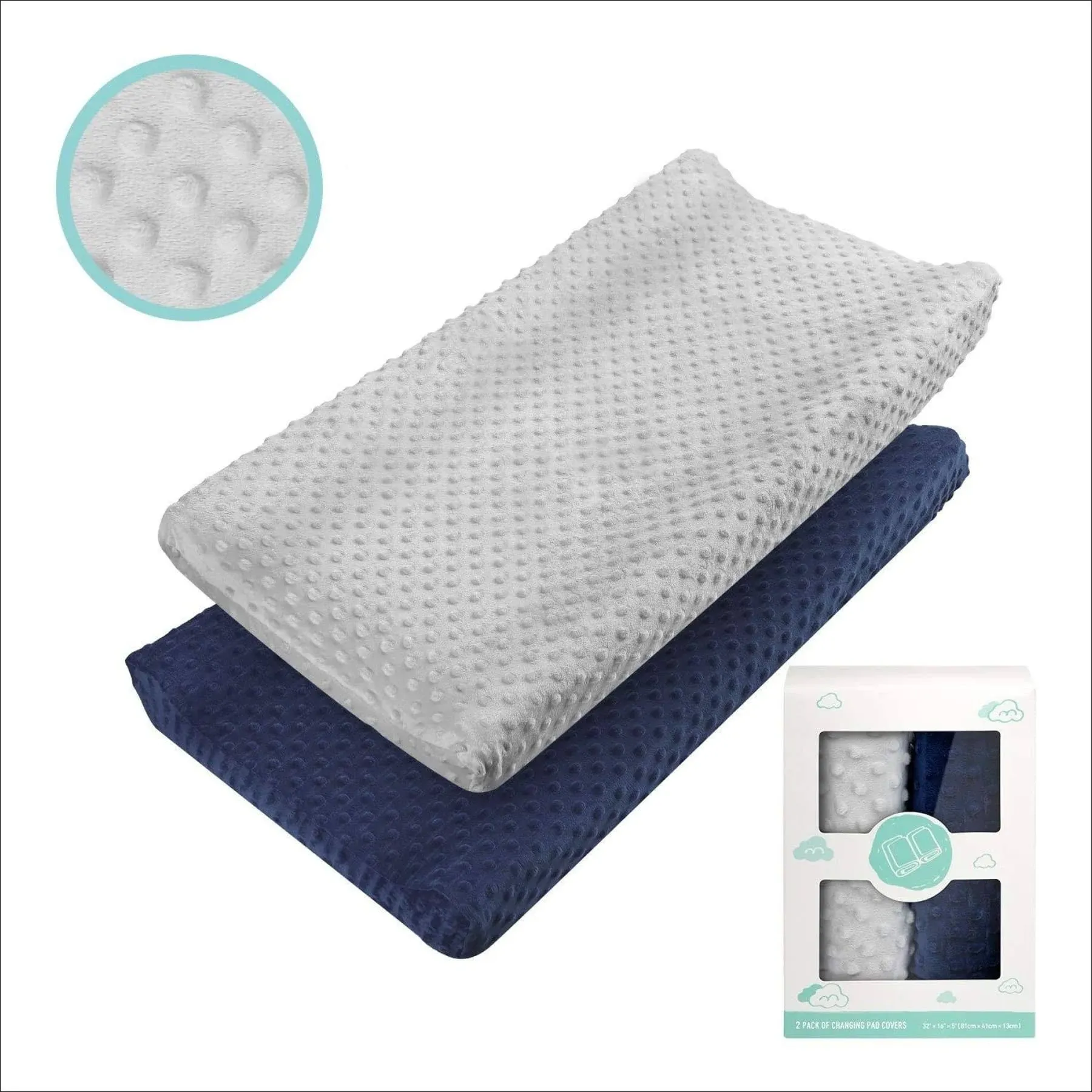 Babebay Changing Pad Cover - Ultra Soft Minky Dots Plush Changing Table Covers Breathable Changing Table Sheets Wipeable Changing Pad Covers Suit for Baby Boys and Girls (Lt Grey & Navy Blue)