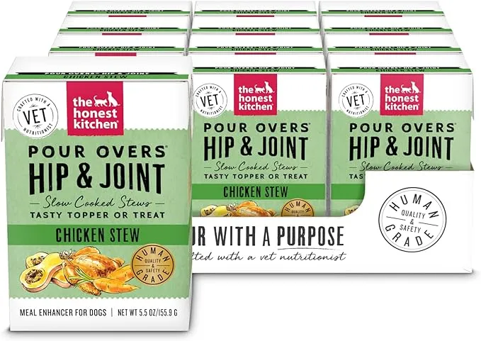 The Honest Kitchen Functional Pour Overs Hip & Joint Support Chicken Stew Dog Food Topper, 5.5-oz Can, Case of 12