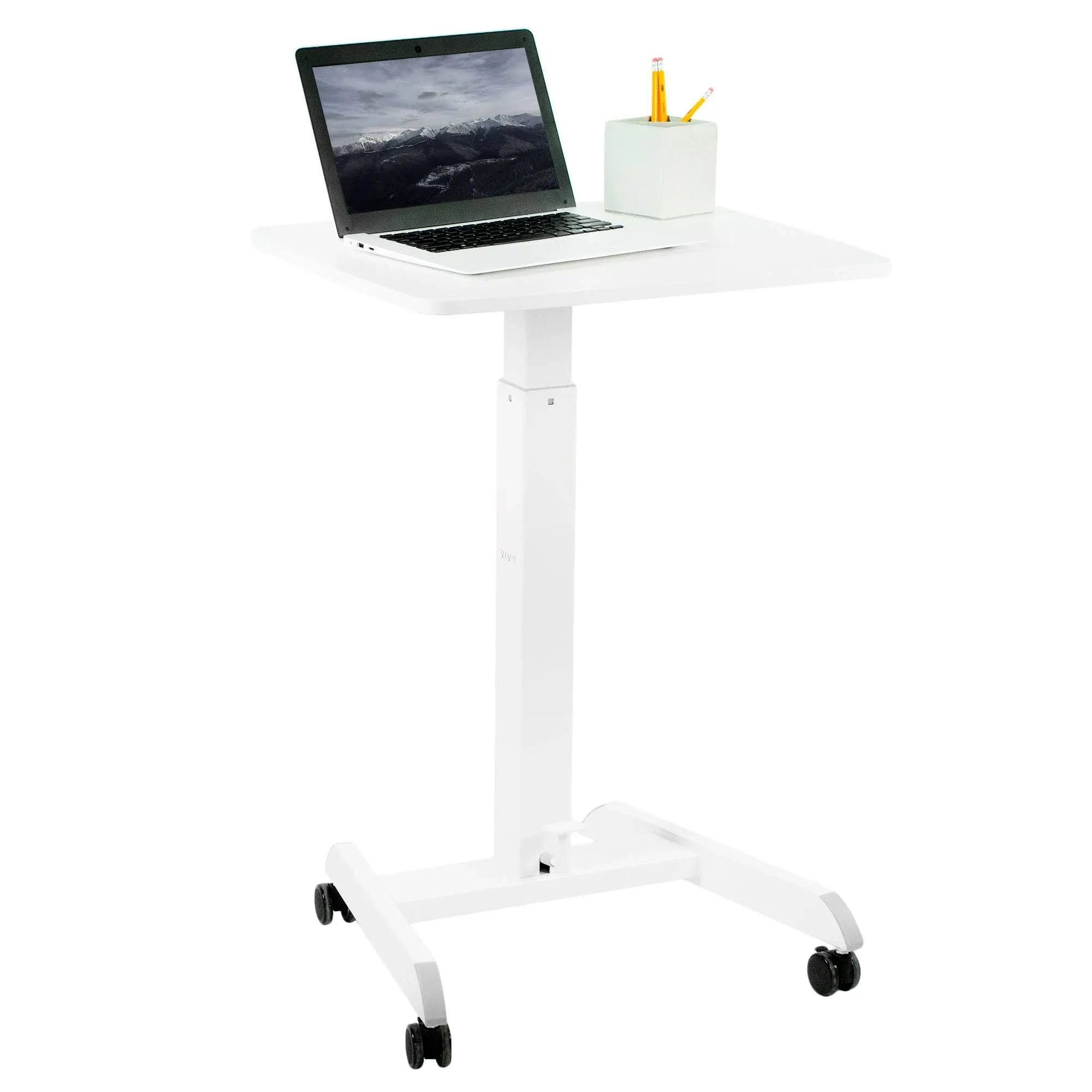 vivo White 24" Pneumatic Mobile Workstation Cart, Sit-Stand Laptop Desk