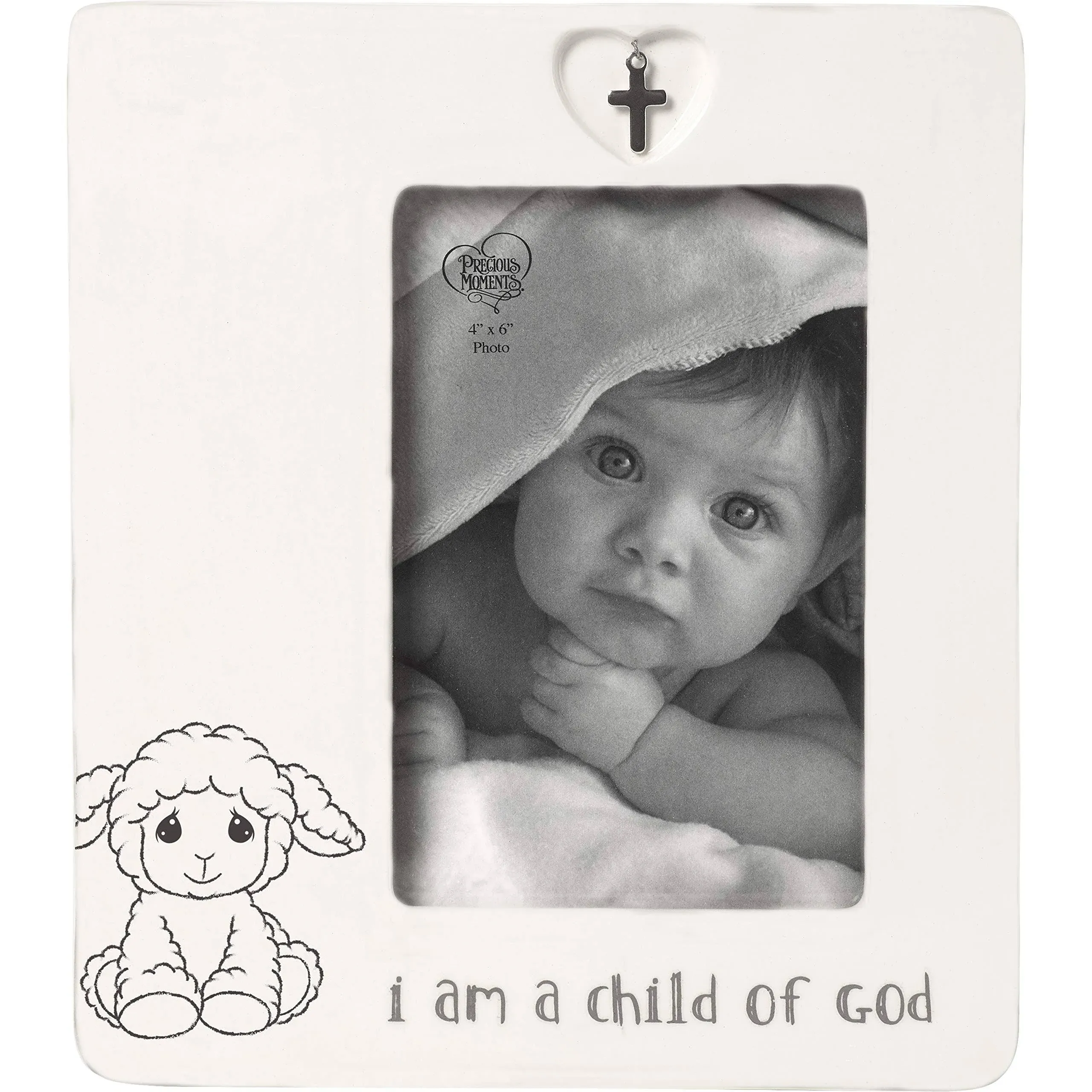 Precious Moments Child of God 4 x 6 Ceramic Baptism Charm 183434 Photo Frame, One Size, Multi