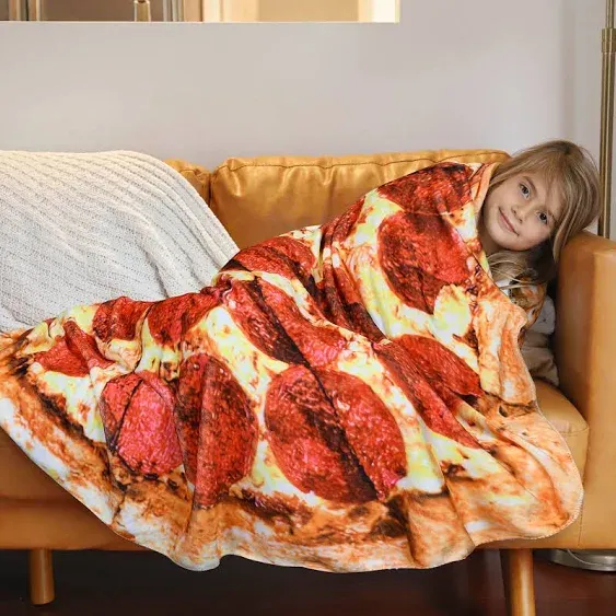 Catalonia Pepperoni Pizza Party Blanket, Funny Pizza Gift, Halloween Throw Blanket Quirk Gifts for Adults, Valentine's Day Gifts, Food Wrap Blanket for Kids Girls, 59 inch, Single Layer