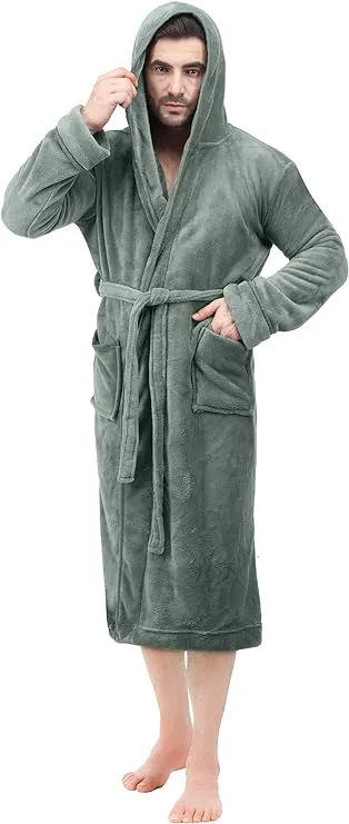 NY Threads Men's Hooded Fleece Bathrobe Plush Long Spa Robe