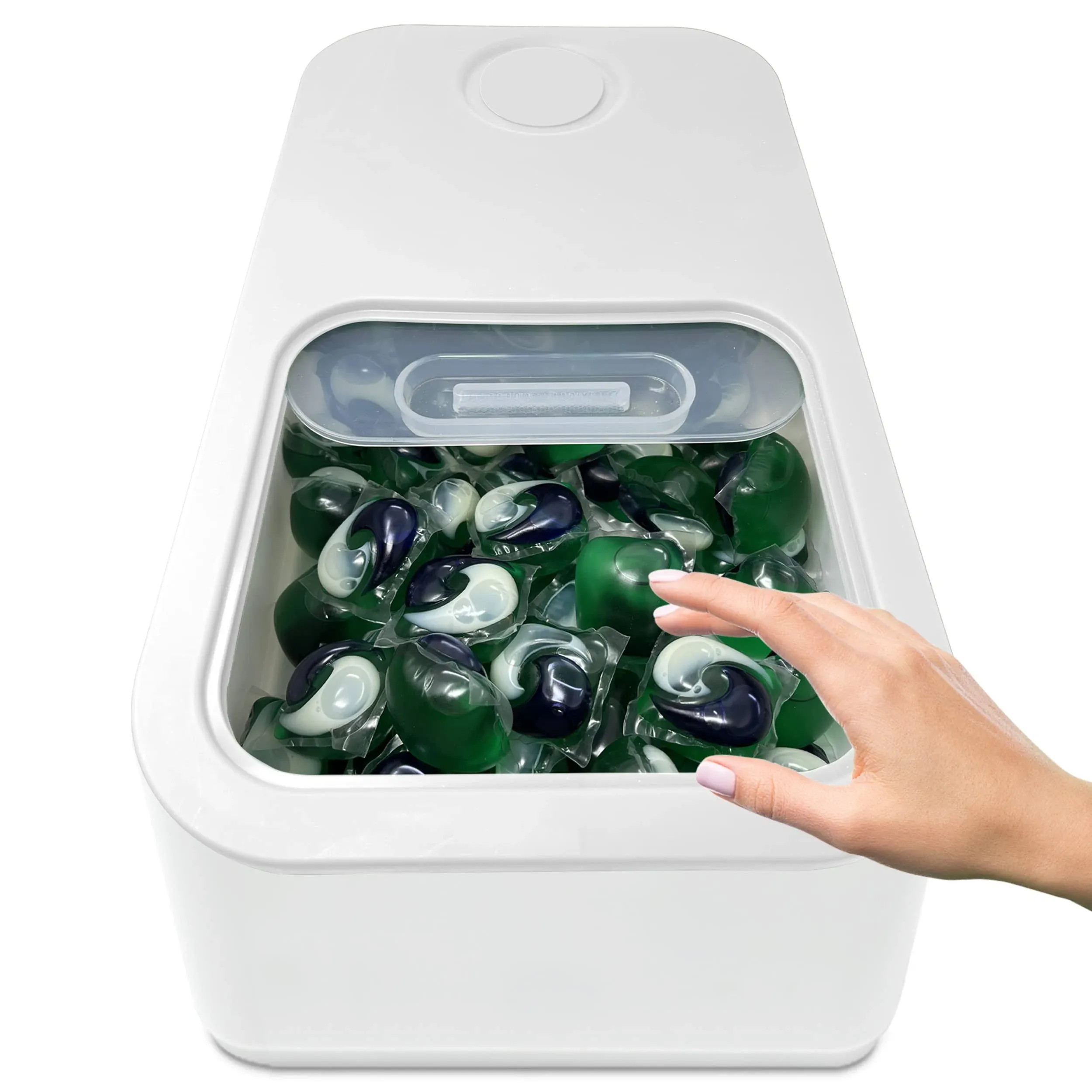 Skywin Large Laundry Pods Container with Slide Lid, 15 x 8.7 x 4.5 In, Holds 11 Pounds OR 120-150 Pods, Laundry Pod Holder, Dishwasher Pods Container (White)