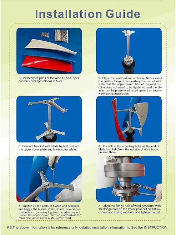 Vertical Wind Power Turbine Maglev Generator Power Energy Windmill 400W 12V 2 Helix Blade