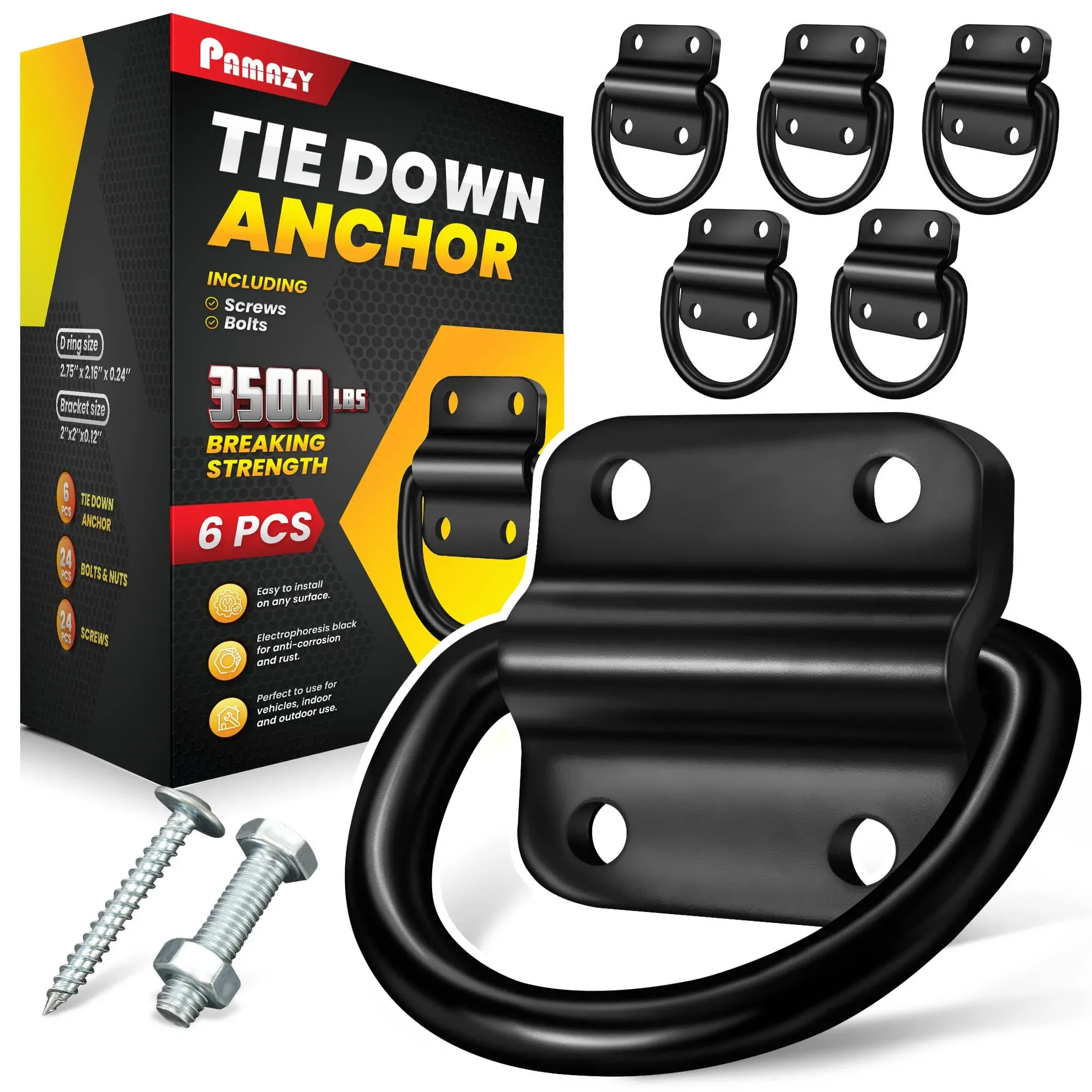 PAMAZY Heavy Duty Steel D Rings Tie Down Anchors