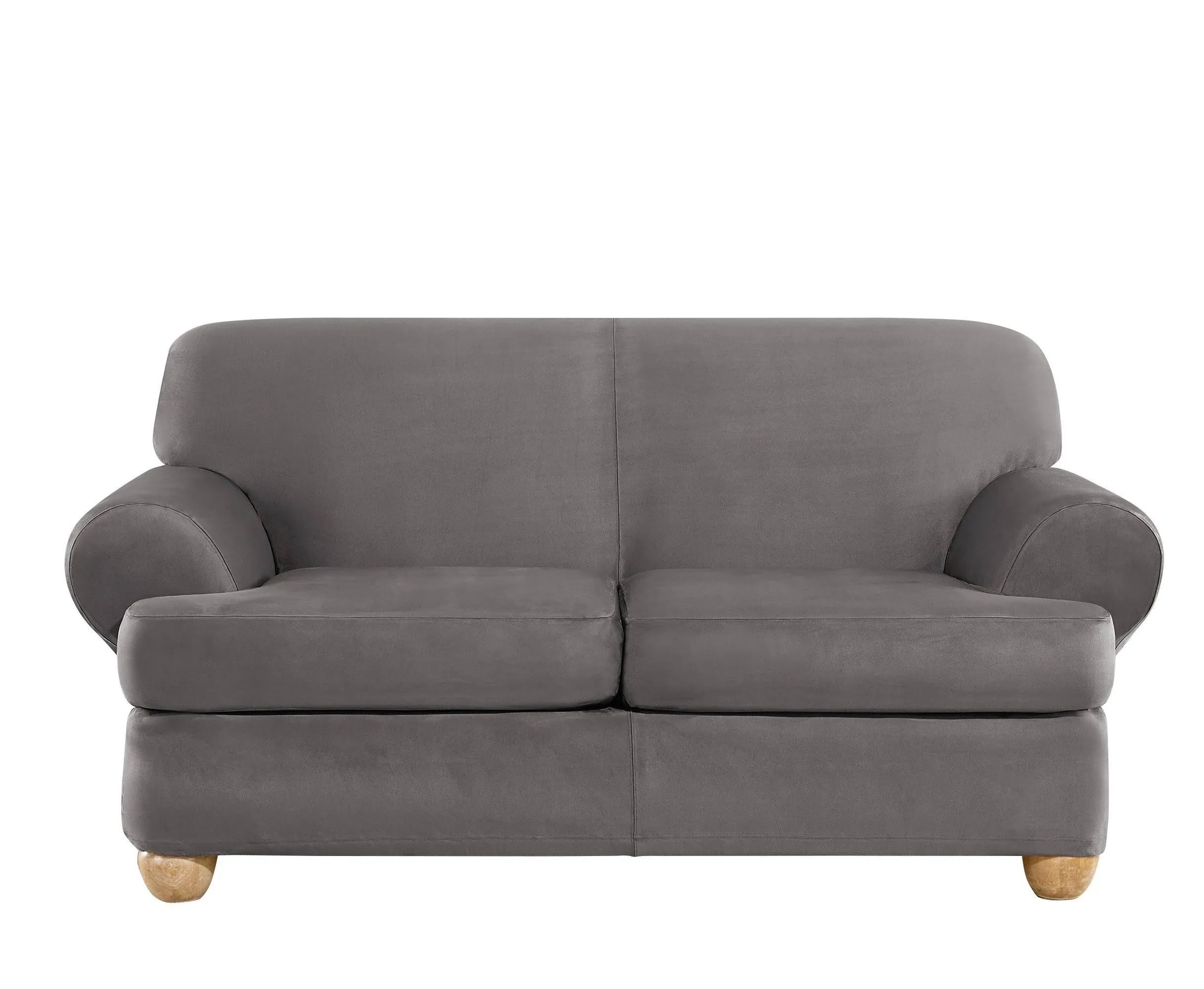 SureFit Ultimate Stretch Suede 3 Piece T Loveseat Slipcover in Cement