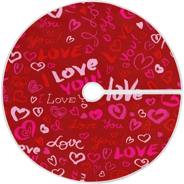 Valentine&#039;s Day Tree Skirt Love Heart Christmas Tree Skirt for Holiday Party ...