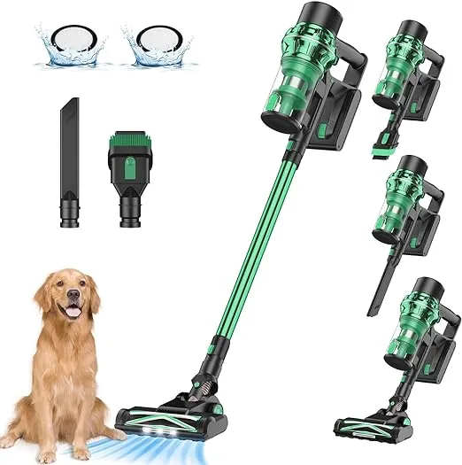 Cordless Vacuum Cleaner, 6 in 1 Lightweight Stick Vacuum with Mite Removal Brush, 15KPA Powerful Suction Vacuum with 2200mAh Battery, Bendable Cordless Vacuum for Carpet and Hard Floor Pet Hair