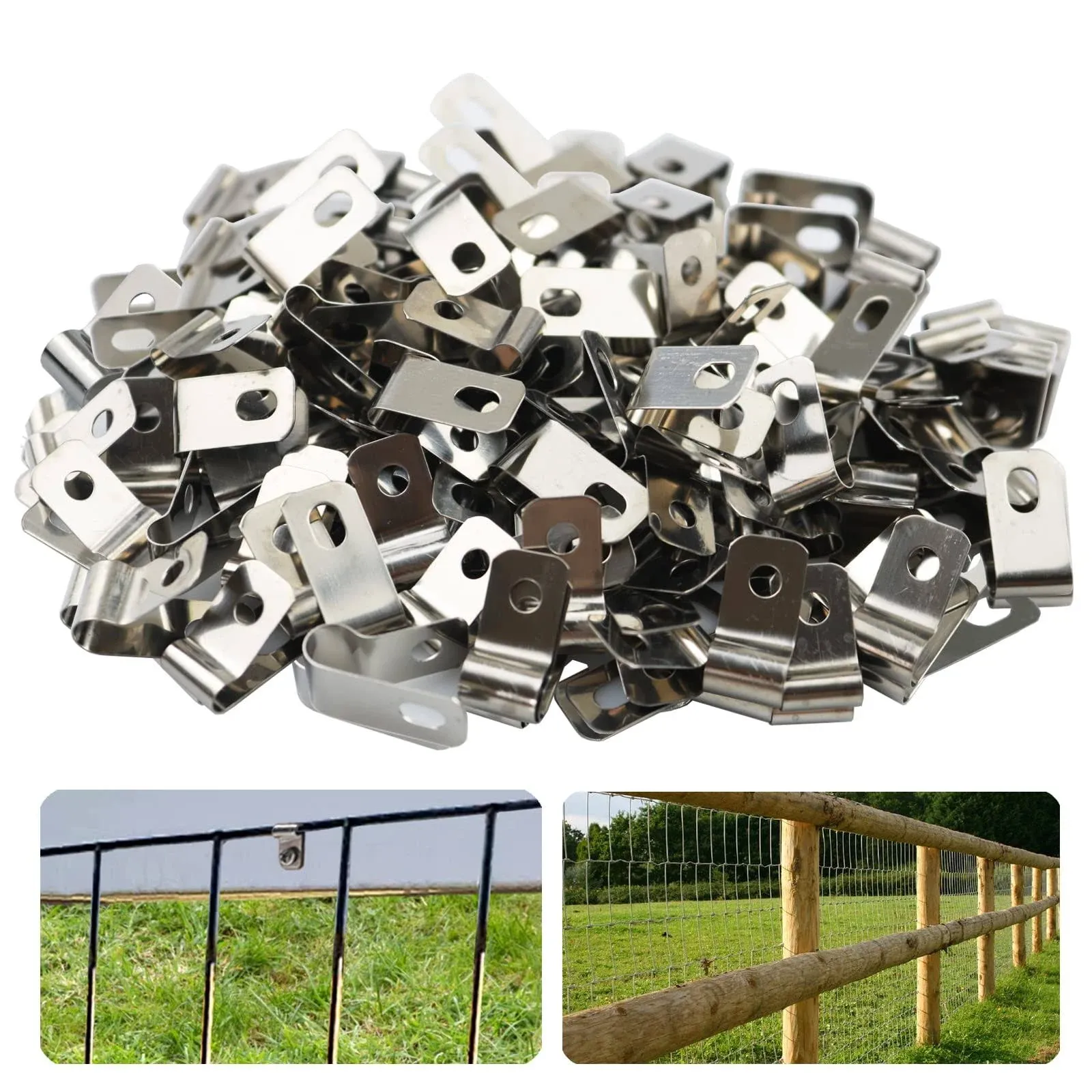 100 Pcs Fence Wire Clamps Agricultural Fencing Mounting Clips, Stainless Stee...