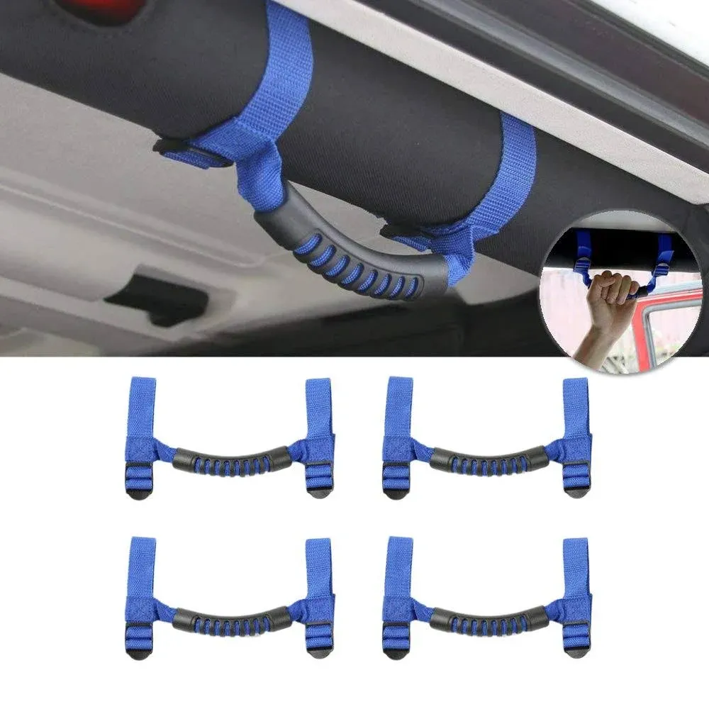 4 Pack Roll Bar Grab Handles for Jeep Wrangler with 2 Straps